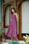 Robe longue à bretelles fleurs orange Sango