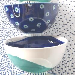 Bol GREEKA 30 cl GRES blanc et turquoise