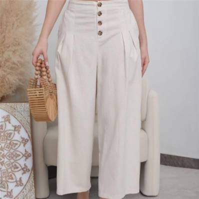 Pantalon large coton ecru