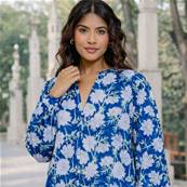 Blouse imprimé bleu artisanale 100% coton