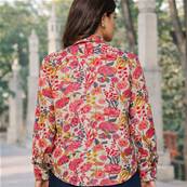 Chemisier élégant fleurs roses 100% coton