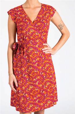 Robe courte cache coeur femme PETALES, Orange fushia