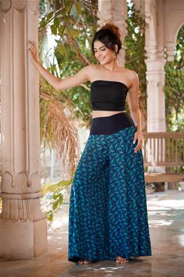 Pantalon large taille unique motif Oiseaux bleus