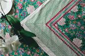 Tenture indienne coton blockprint 225x270cm vert floral