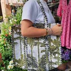 Sac coton Indien Surpiqué "Palmiers Exotiques"