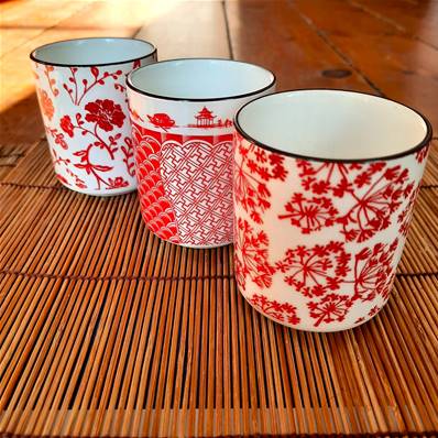 Set de 3 tasses à café “Shanghai” 12 cl – Motifs rouges d’inspiration asiatique