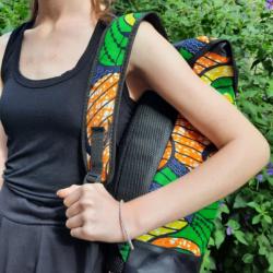 Sac à dos en wax motif vert et jaune