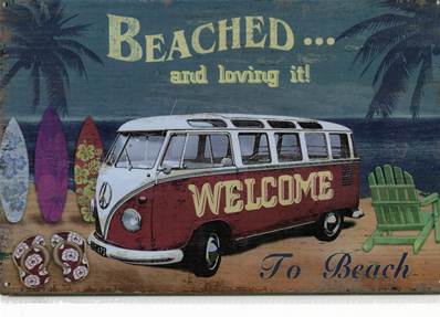 Plaque métal 20x30 vintage COMBI "BEACHED "