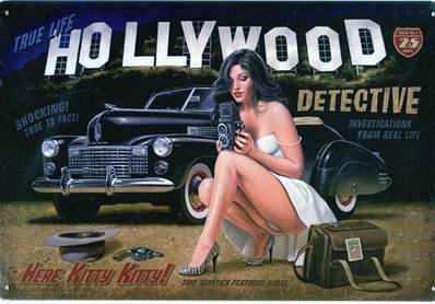 Plaque métal 20x30 vintage HOLLYWOOD PINUP.