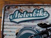 Plaque métal 20x40 vintage MOTORBIKE BLEUE.