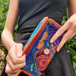 Porte feuille motifs fleur bleu Guatémala