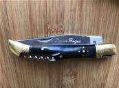 Couteau long pliable acier en corne tire bouchon "Noir" 21 cm