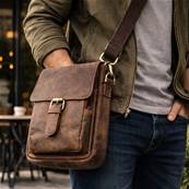 Sacoche homme en cuir de buffle vintage 28X23X10cm avec rabat