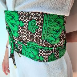 Ceinture obi wax vert motifs bijoux