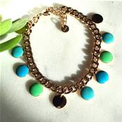 Bracelet doré "Jardin Secret" - Pampilles Émaillées Vertes et Turquoises