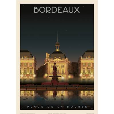 Affiche Bordeaux place de la Bourse nuit 50x70cm Fricker
