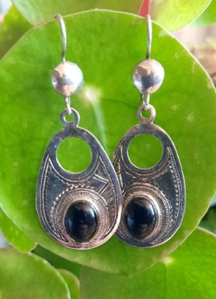 Boucles d'oreilles Touareg argent perle onyx Kelly 9016