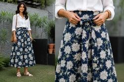 Jupe portefeuille indienne fleurie bleue