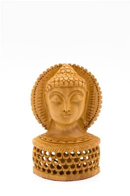 Tête de Bouddha sculptée en bois 15cm