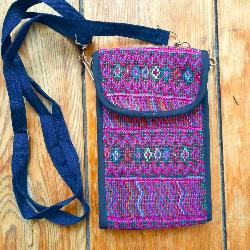 Pochette artisanale brodée violette du Guatemala - Bandoulière ethnique
