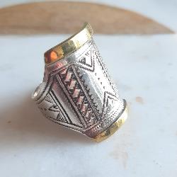 Chevalière Bague Touareg Argent et Laiton Artisanale T 61