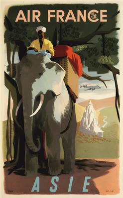 Affiche vintage déco de collection Air France Asie éléphant 50x70cm