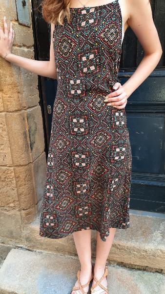 Robe Soba mi longue bretelles motif ethnique