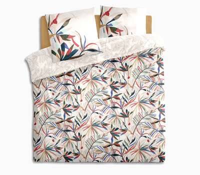 Housse de couette 2 personnes et taies d'oreiller 240X220 motif FEUILLES CUBIC