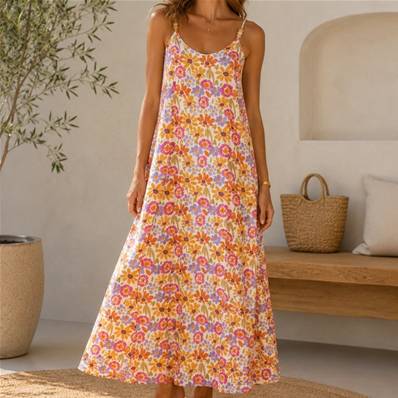 Robe longue fleurie à bretelles