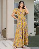 Robe longue fleurie bohème artisanale Safran