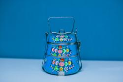 Lunch box 2 tages bleue, peinte  la main artisanat indien