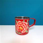 Mug indien peint à la main rouge pivoine rose PM