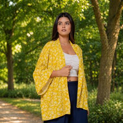 Veste kimonoTOA jaune à motifs graphiques