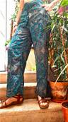 Pantalon en soie ceinture élastique avec son lacet pompon bleu