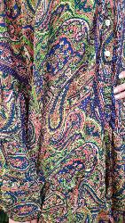 Robe tunique en soie manche longue motifs cachemire bleu vert