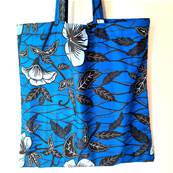 Tote bag wax bleu motifs feuillages