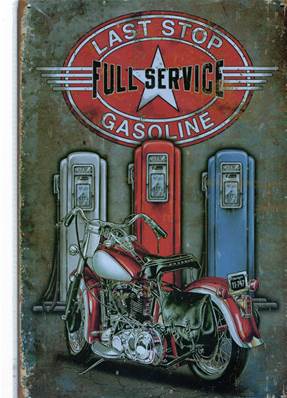 Plaque métal 20x30 vintage MOTOR "LAST STOP GASOLINE".