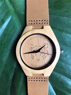 Montre cuir bois et bambou "Tigre" marron grand cadran