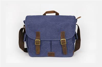 Sac besace bandoulière à poche cuir et coton bleu Crazy Lou