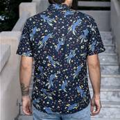 Chemise homme manche courte poissons bleus