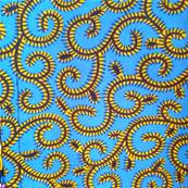 Ceinture obi wax bleu turquoise volutes jaunes