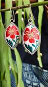 Boucles d'oreilles ethniques du Tibet goute fleur rouge