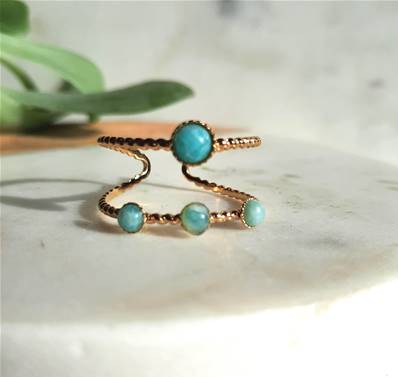Bague "Cascade d'Amazonite" - 2 Rangs, 4 Pierres Rondes
