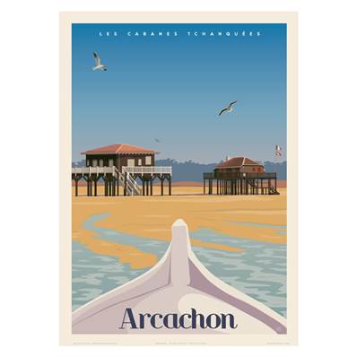 Affiche Arcachon marée basse Cabanes Tchanquées 50x70cm Fricker