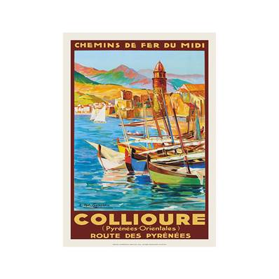 Affiche Pyrénées Collioure chemin de fer 50x70cm Fricker