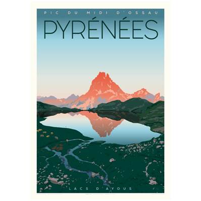 Affiche Pyrénées pic du Midi d'Ossau Lac 50x70cm Fricker