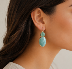 Boucles d'oreilles crochet 2 pierres naturelles
