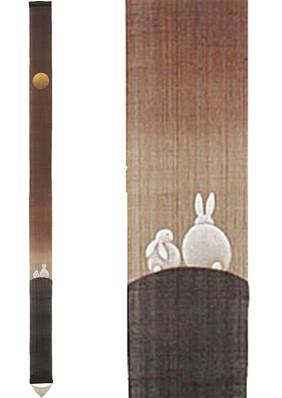Tenture japonaise traditionnelle Deux lapins et la pleine lune 170cm