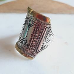 Chevalière Bague Touareg Argent et Laiton Artisanale T 61