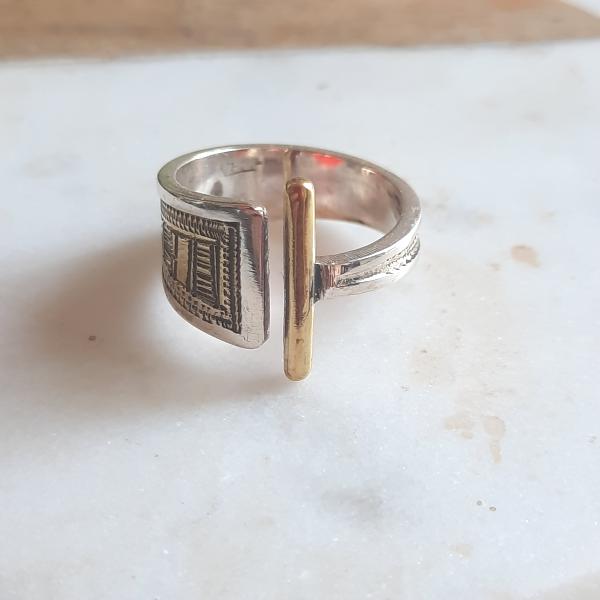 Bague Touareg Argent et Laiton Essifa Design Graphique ArtisanaleTaille 54